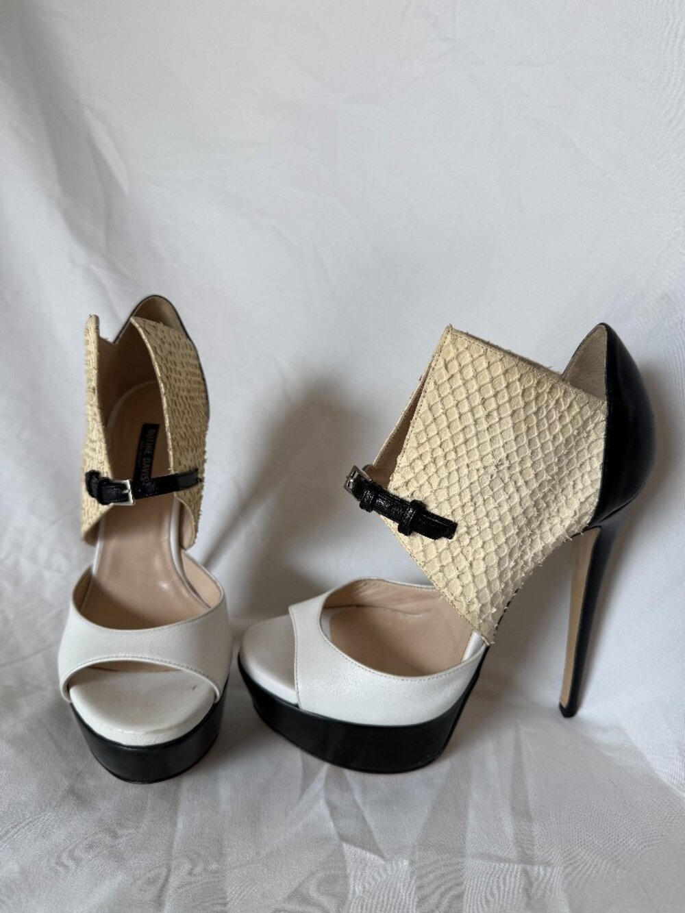 Ruthie Davis Black, White and Cream Platform High Heel Sandals